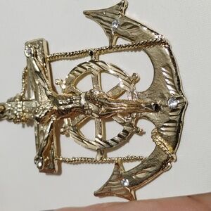 Large Jesus Christ Crucifix Mariner Anchor Pendant Medallion Rhinestones New
